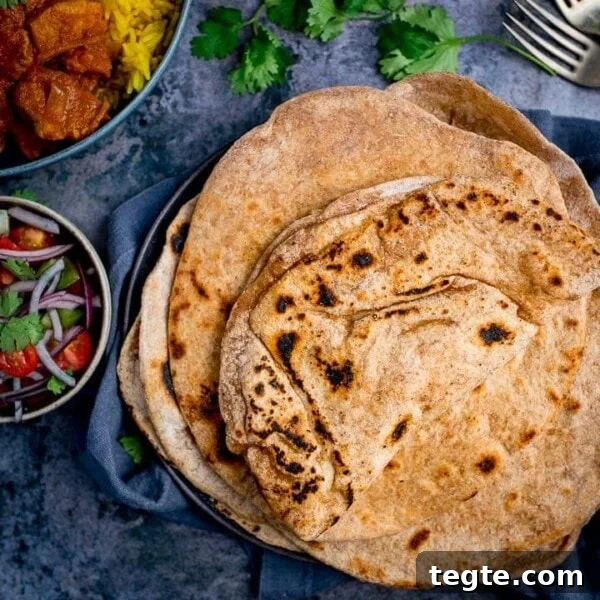 Stack of Chapati on a plate on blue background