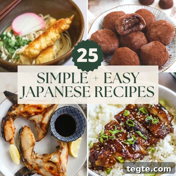 25 simple and easy Japanese recipes including tempura udon, mochi, hamachi kama, and teriyaki chicken donburi.