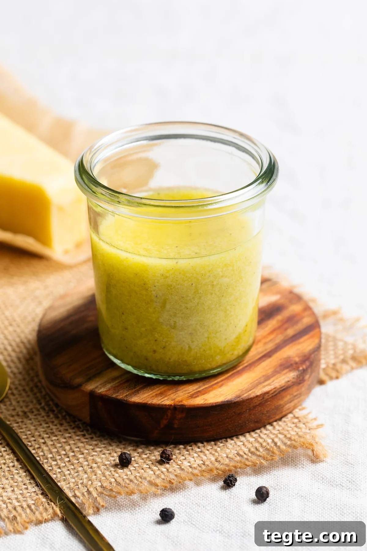 Parmesan Vinaigrette in a small glass jar.