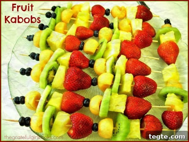 Fruit Kabobs - The Grateful Girl Cooks! Asked to bring fruit to a brunch or potluck? Why not bring fresh FRUIT KABOBS!