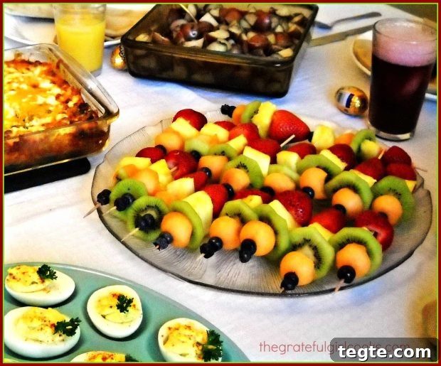 Fruit Kabobs - The Grateful Girl Cooks! Fruit kabobs, being served at a brunch.