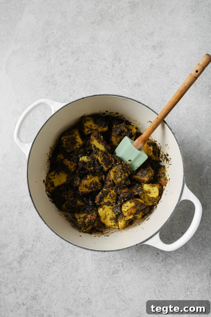 Aloo Methi in a dutch oven.