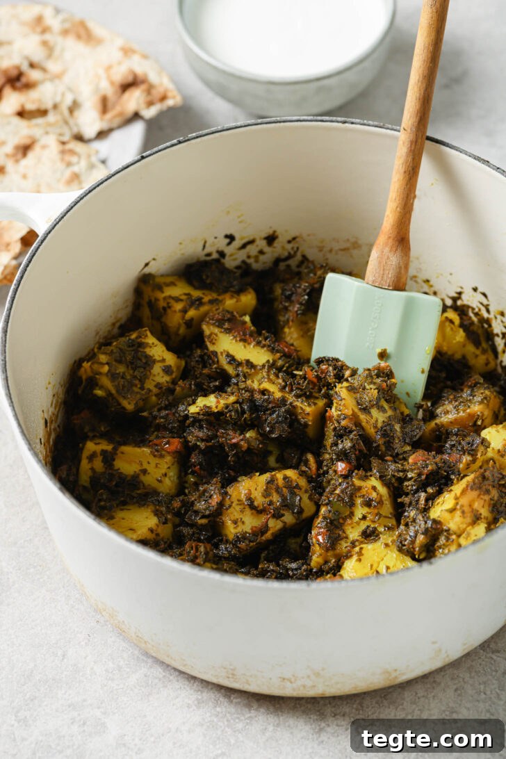 Aloo Methi in a dutch oven.