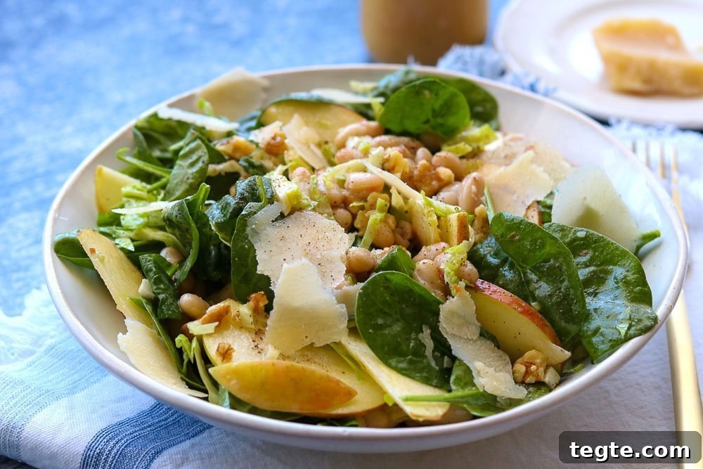 Apple, Spinach & White Bean Salad with Lemon Dijon Dressing 3 apple spinach white bean salad plated with fork
