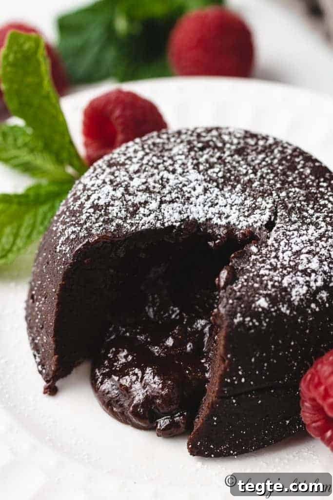 Molten chocolate lava cake with melted filling.