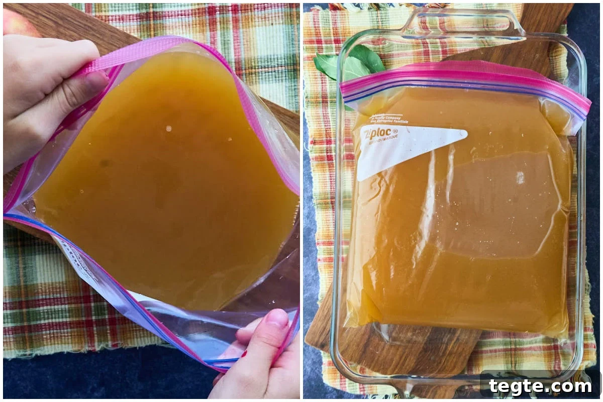 freezer bag with liquid cider inside.