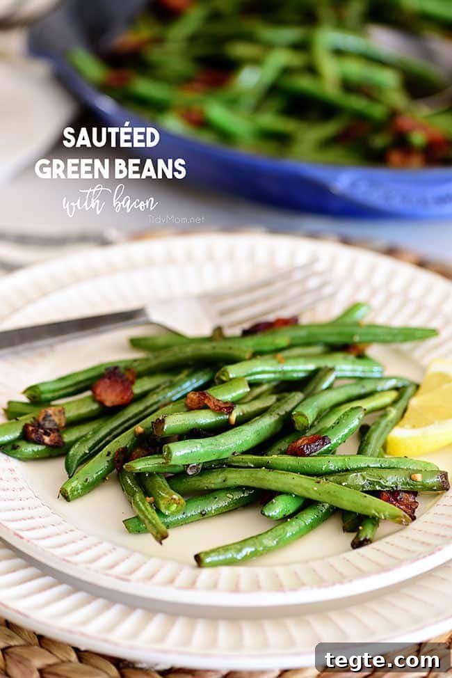 Sautéed Green Beans with Bacon — Quick Skillet Recipe (Video) 2 Sautéed Green Beans with bacon on a plate