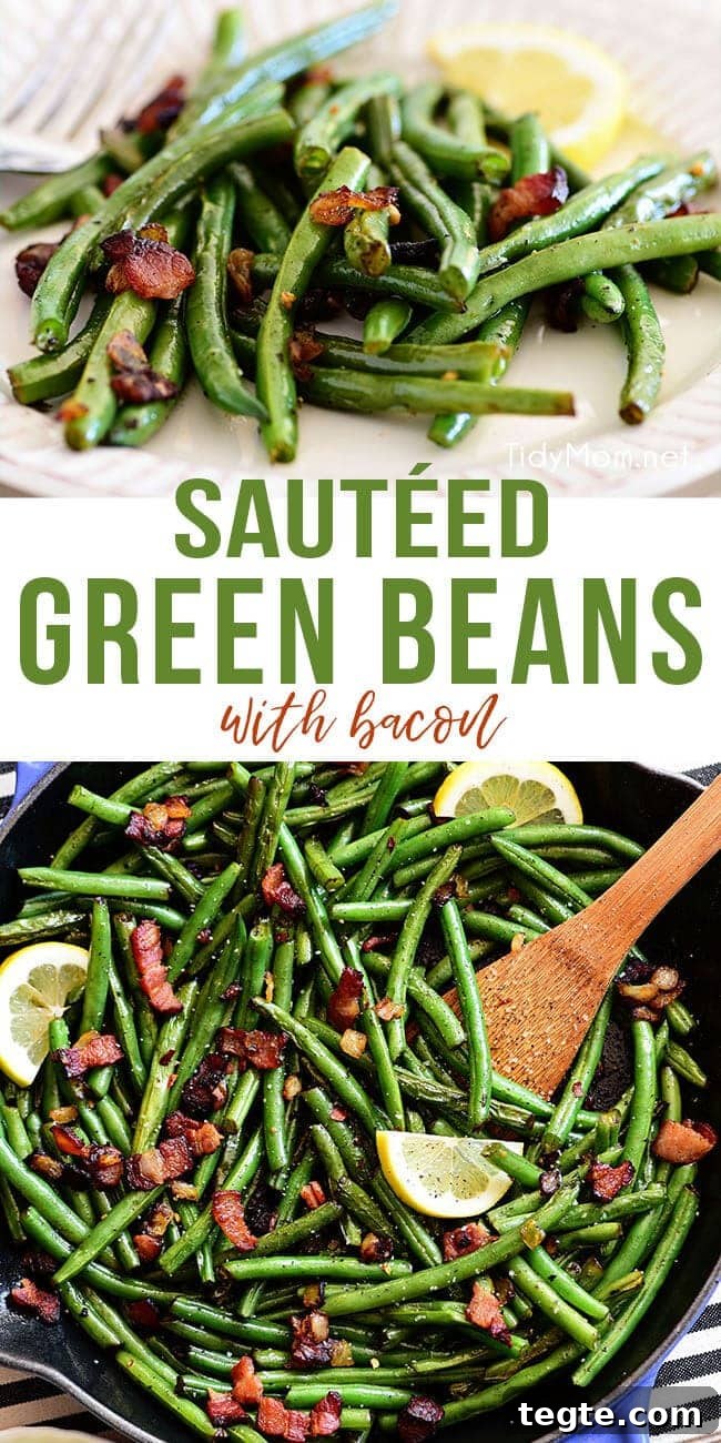Sautéed Green Beans with Bacon — Quick Skillet Recipe (Video) 8 Sautéed Green Beans with bacon photo collage
