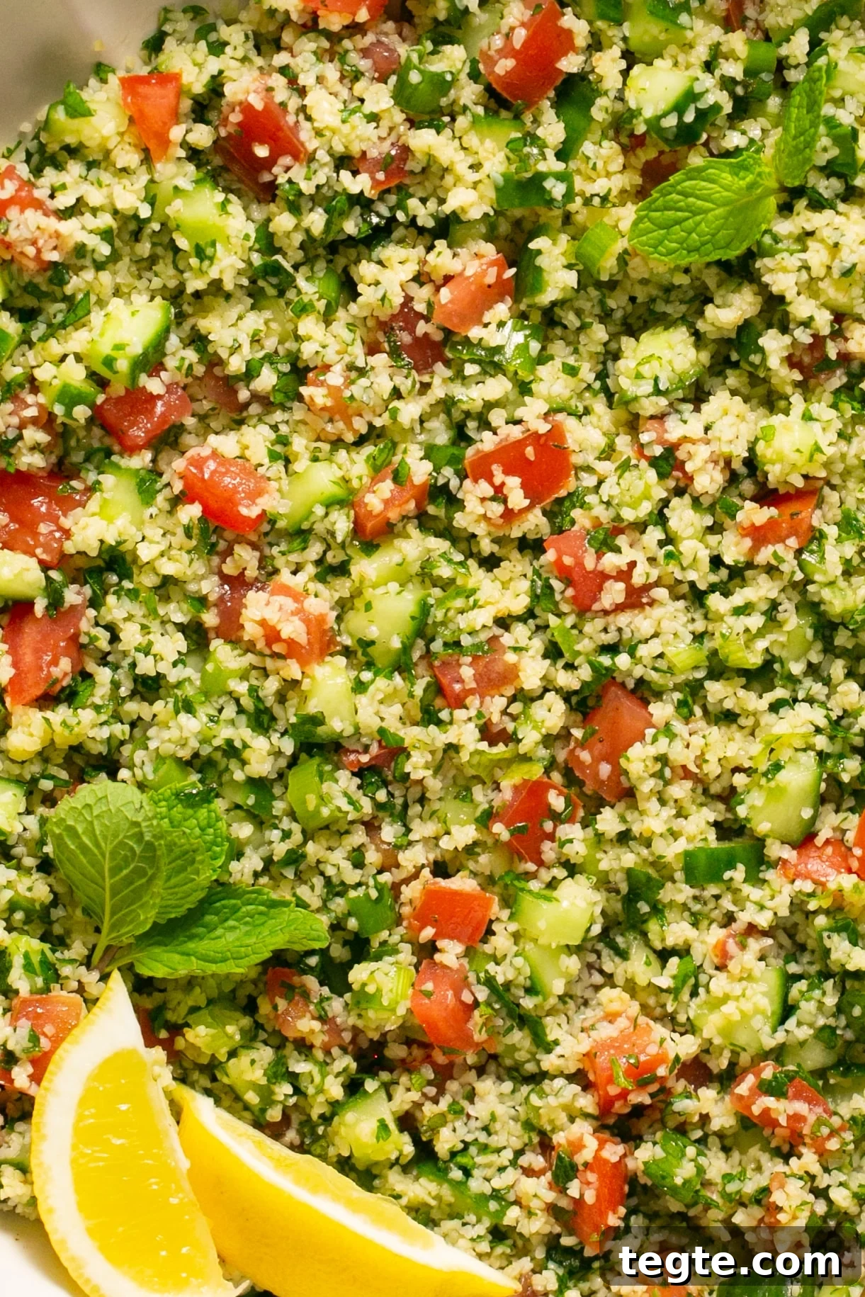 an up close image of tabbouleh salad. 