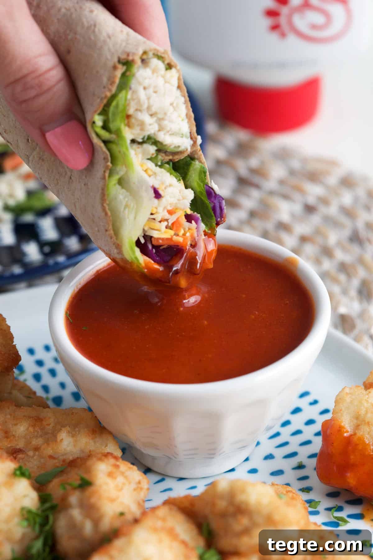 Chick-fil-A Cool Wrap: Chicken & Fresh Veggie Wrap Review 6 Dipping Chick-fil-A Cool Wrap into sauce
