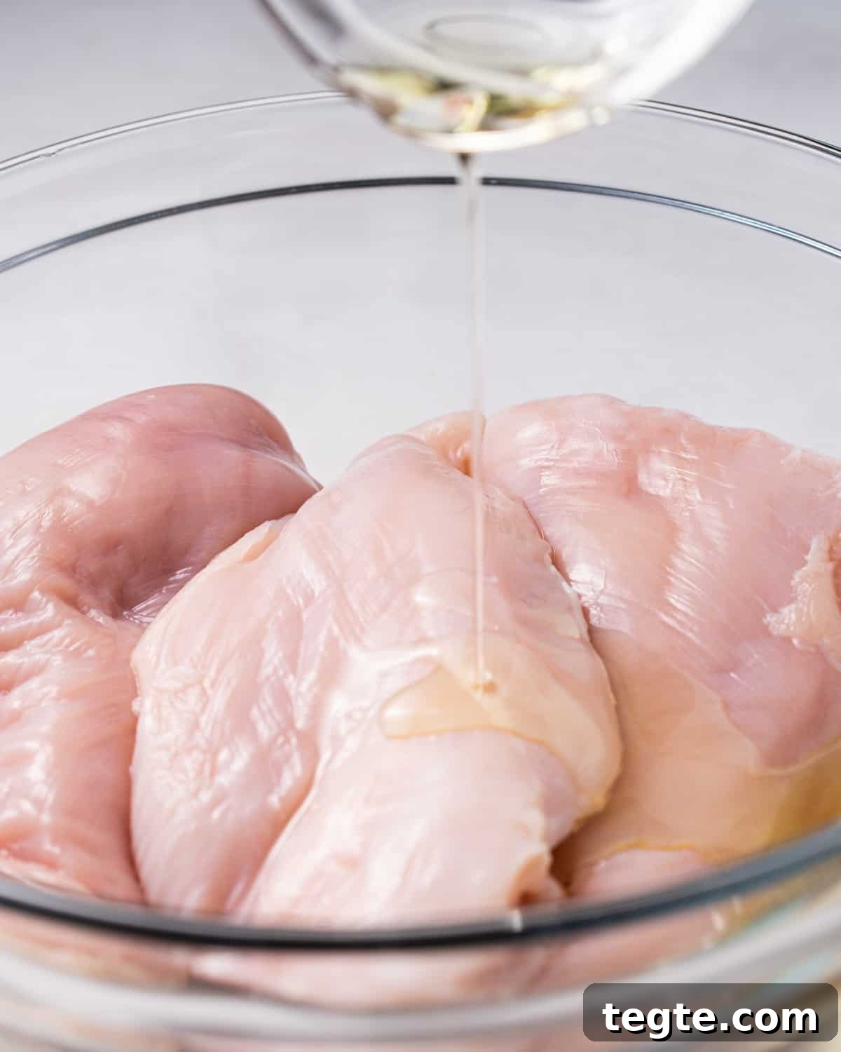 Crispy Juicy Air Fryer Chicken Breast Recipe in 20 Minutes 4 Drizzling olive oil on chicken breast.