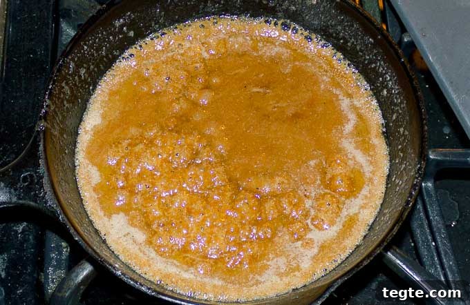 butter and brown sugar bubbling together