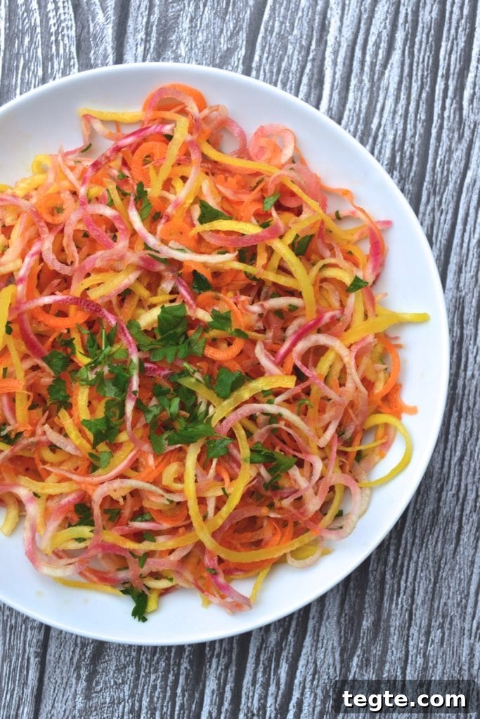 Raw Spiralized Beet & Carrot Salad | Every Last Bite Raw Beet & Carrot Spiralized Salad