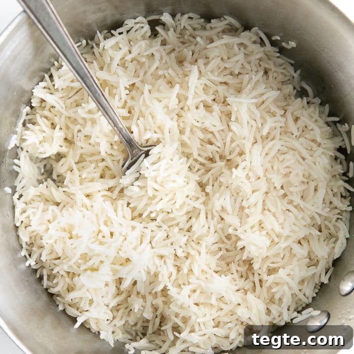 Perfect Basmati Rice on the Stove: Fluffy, No Rice Cooker Needed 6 Perfectly cooked and fluffed basmati rice in a small pot