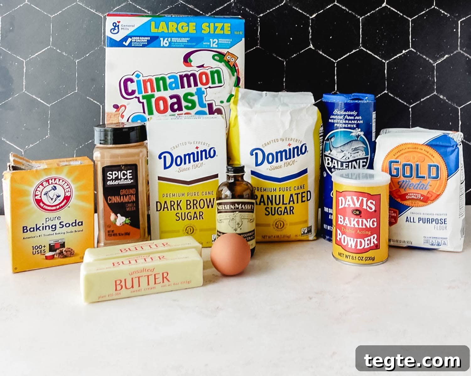 Ingredients needed to make cinnamon toast crunch cookies.