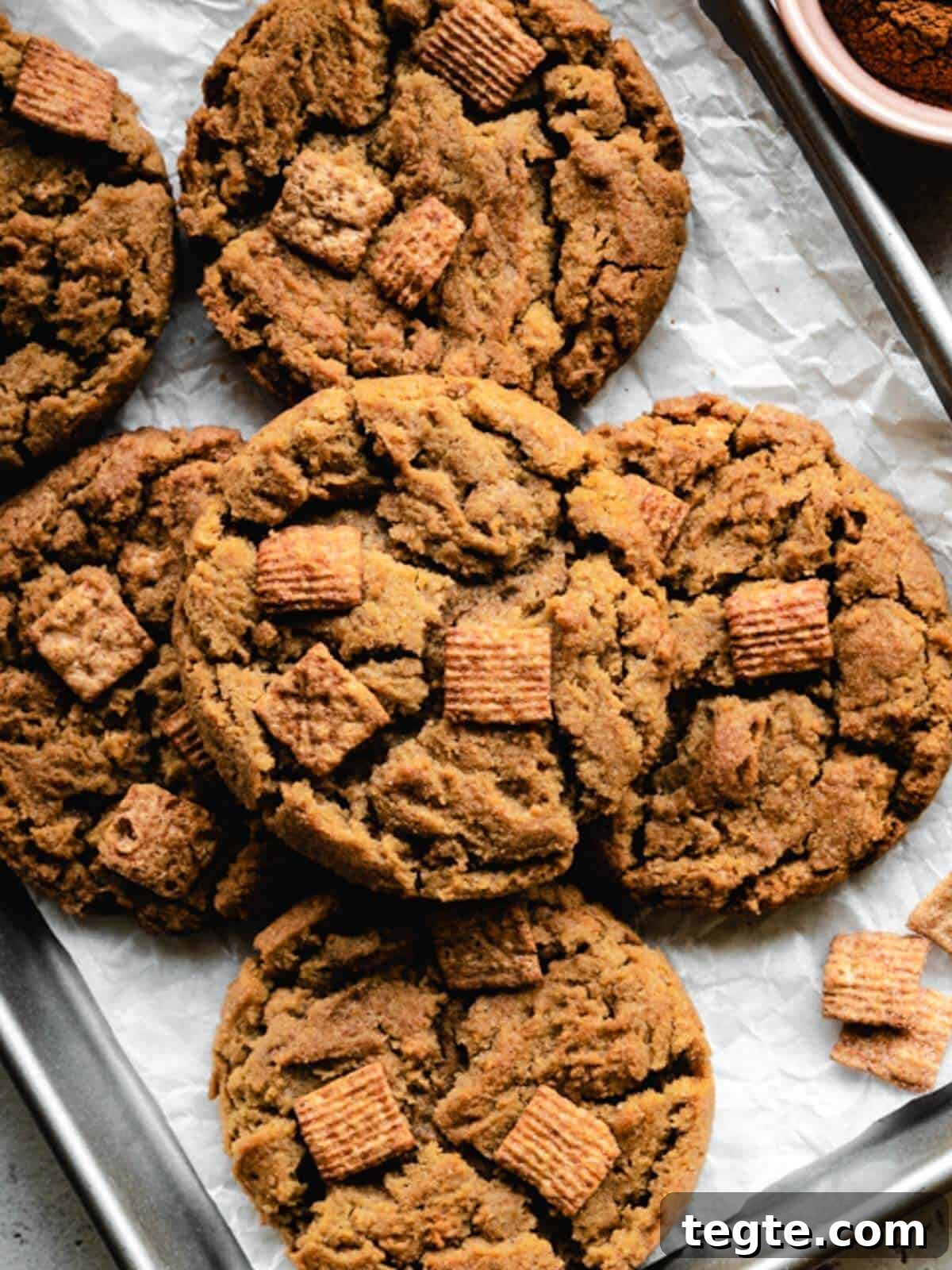 Cereal cookies made using Cinnamon Toast Crunch.