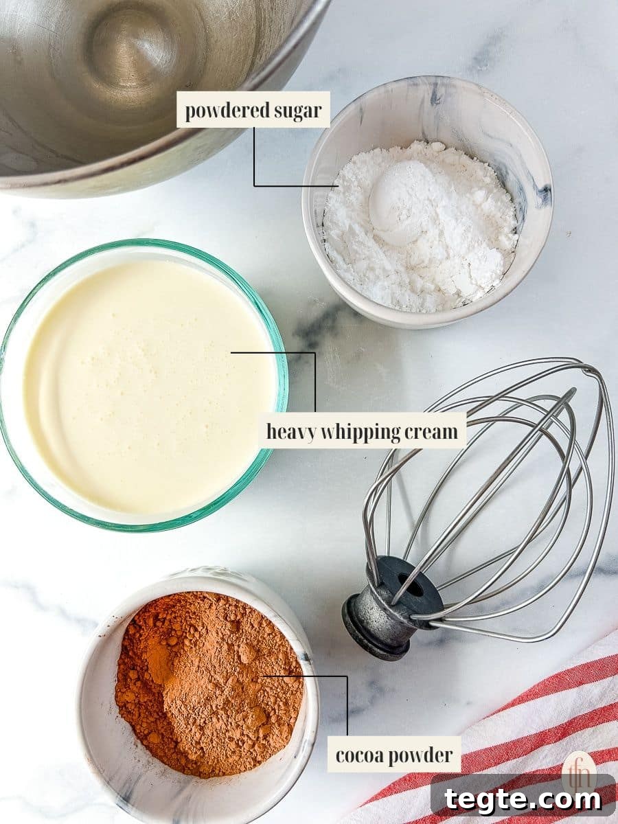 Decadent 3-Ingredient Chocolate Mousse Recipe 4 Labeled ingredient image for chocolate mousse recipe.