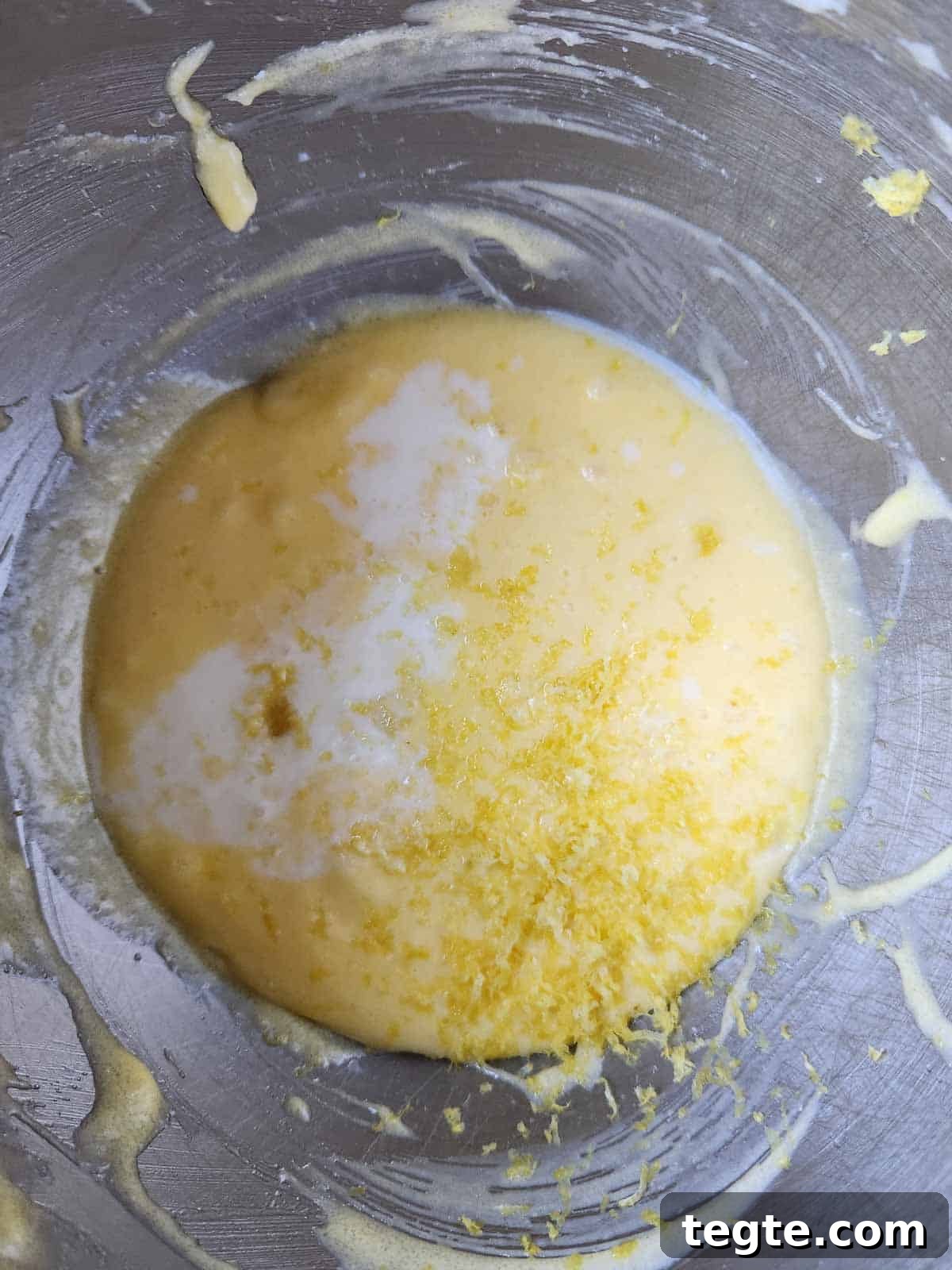 Italian Lemon Drop Cookies Recipe — Zesty Citrus Shortbread Tips 5 Wet batter in a mixing bowl.