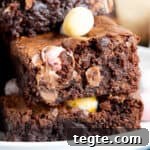 A stack of mini egg brownies.
