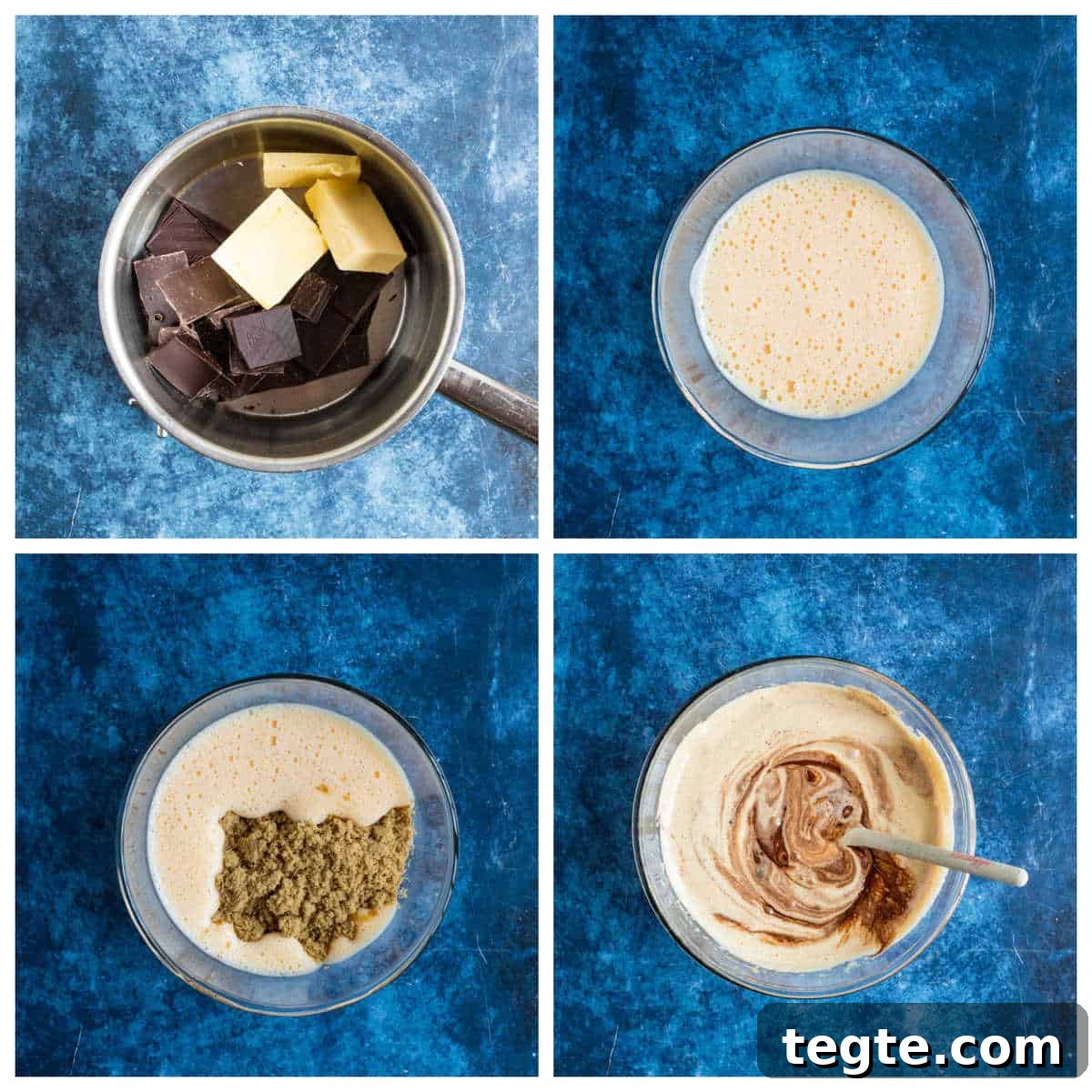 Step by step photo instructions for making mini egg brownies part 1.