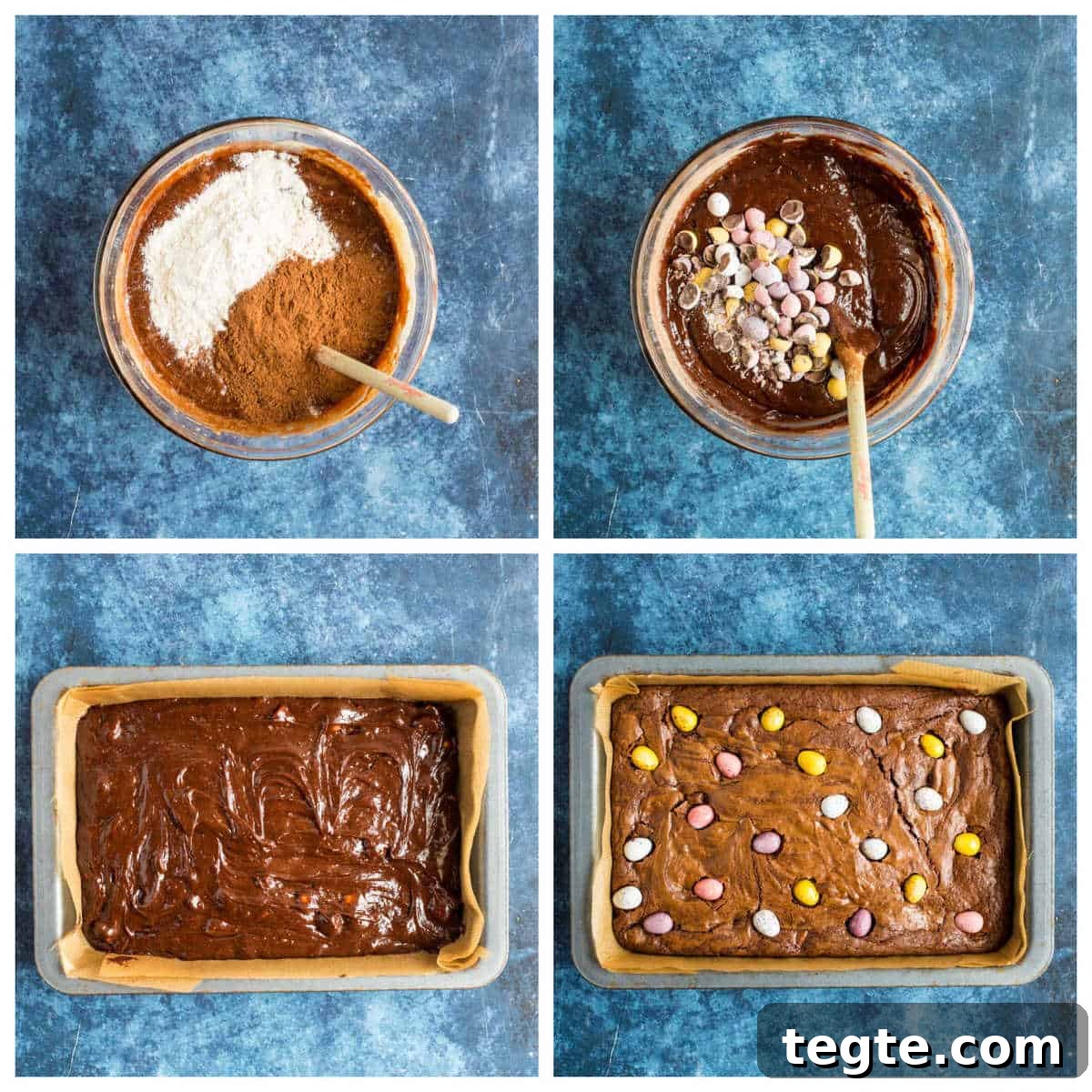 Step by step photo instructions for making mini egg brownies part 2.