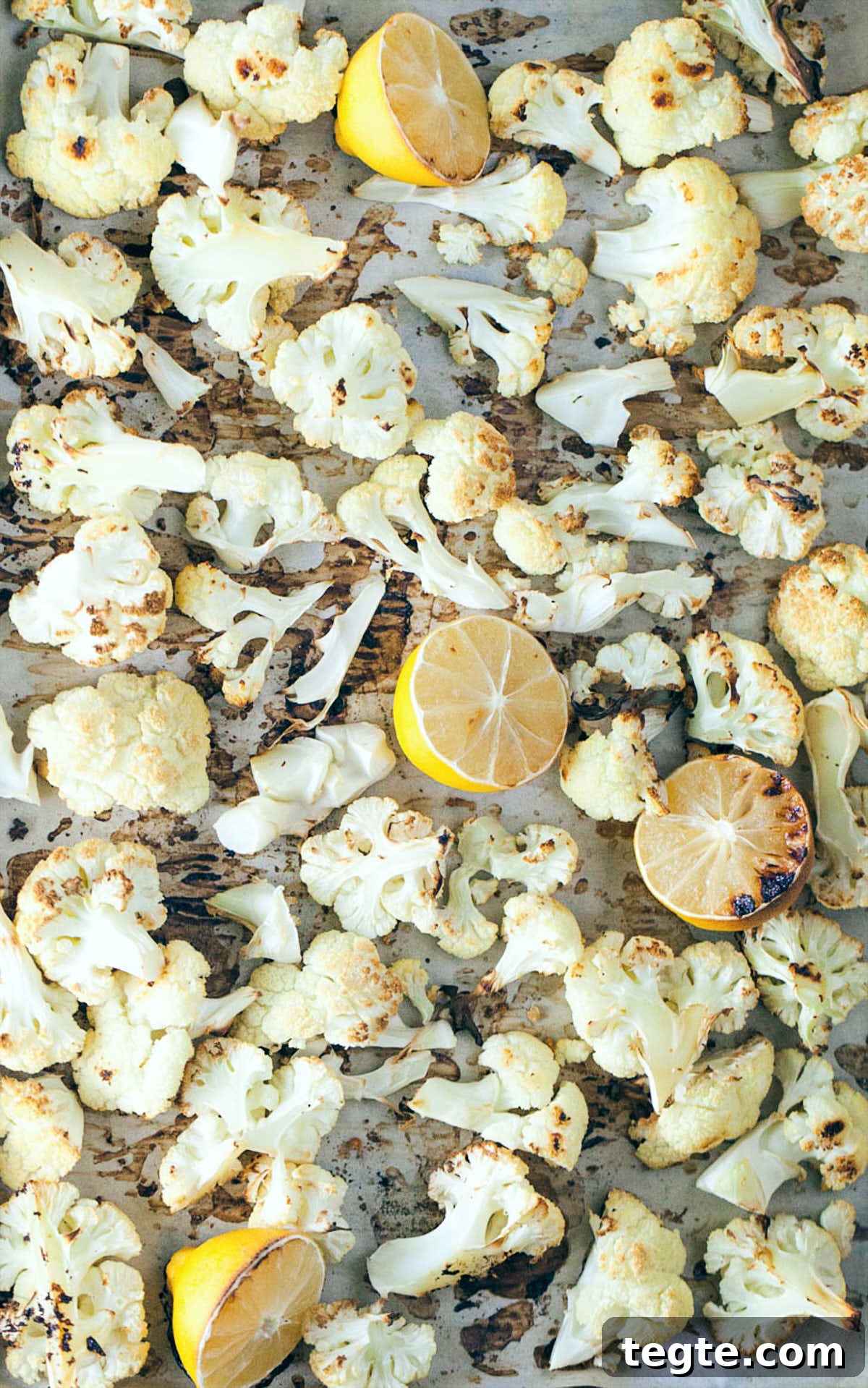 Roasted cauliflower and lemon fresh out of the oven