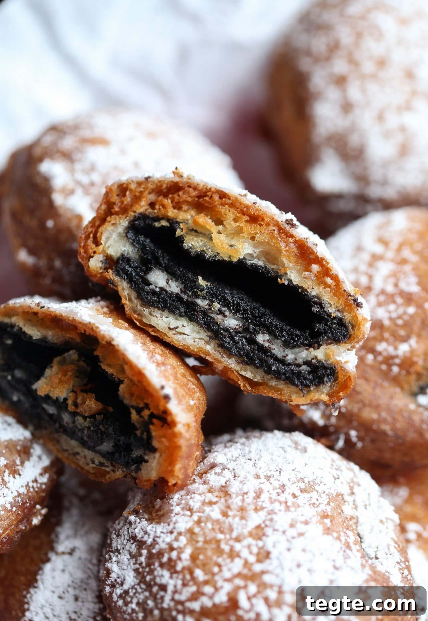 Deep Fried Oreo cut in half in a basket