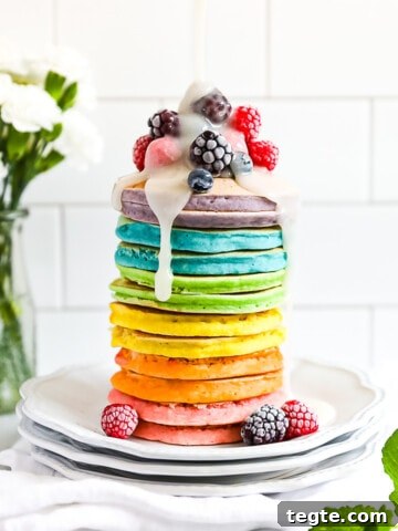 A stack of colorful pancakes