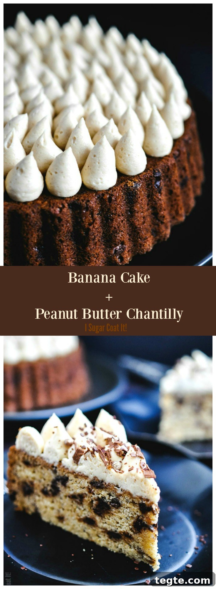 Peanut Butter Chantilly Banana Cake Recipe 7 Banana Cake with Peanut Butter Chantilly is a lighter take on banana bread, speckled with bittersweet chocolate and topped with peanut butter chantilly.