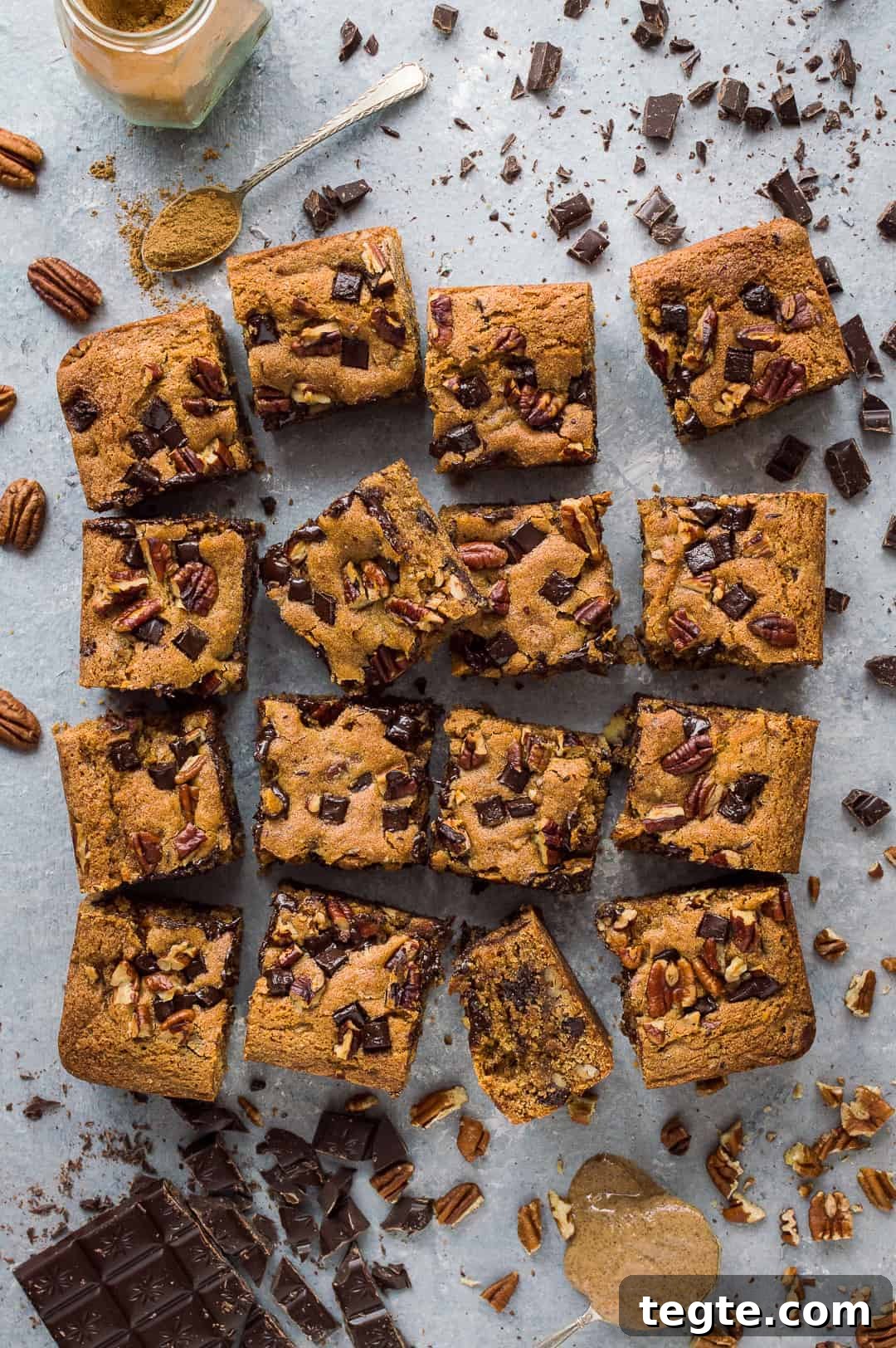 Vegan peanut butter chocolate chip pecan bars - incredibly moreish vegan peanut butter snack bars loaded with chocolate chips and pecans.