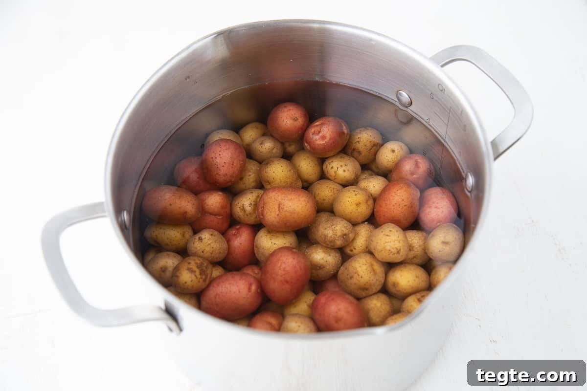 Creamy Mashed Potato Casserole Without Peeling Potatoes 5 small potatoes and water in a stockpot.