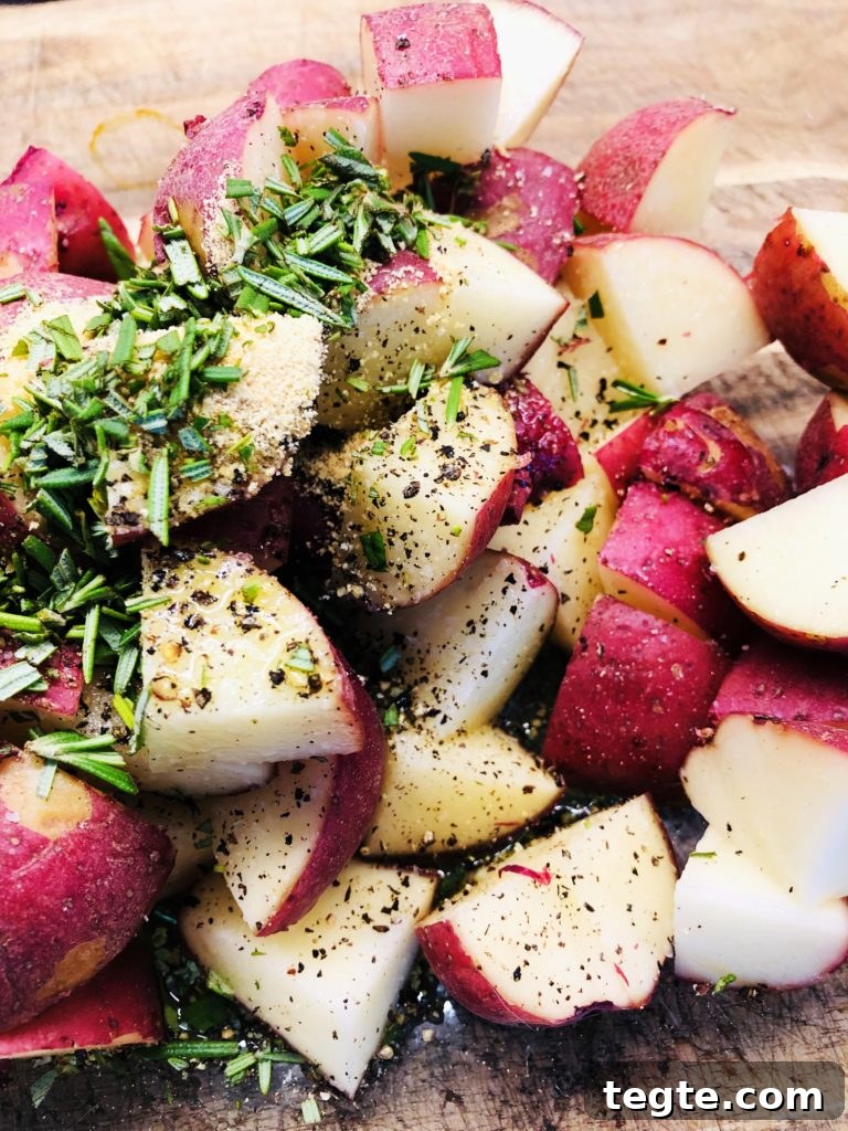 Crispy Air Fryer Garlic and Rosemary Potatoes 2 diced potato and seasonings