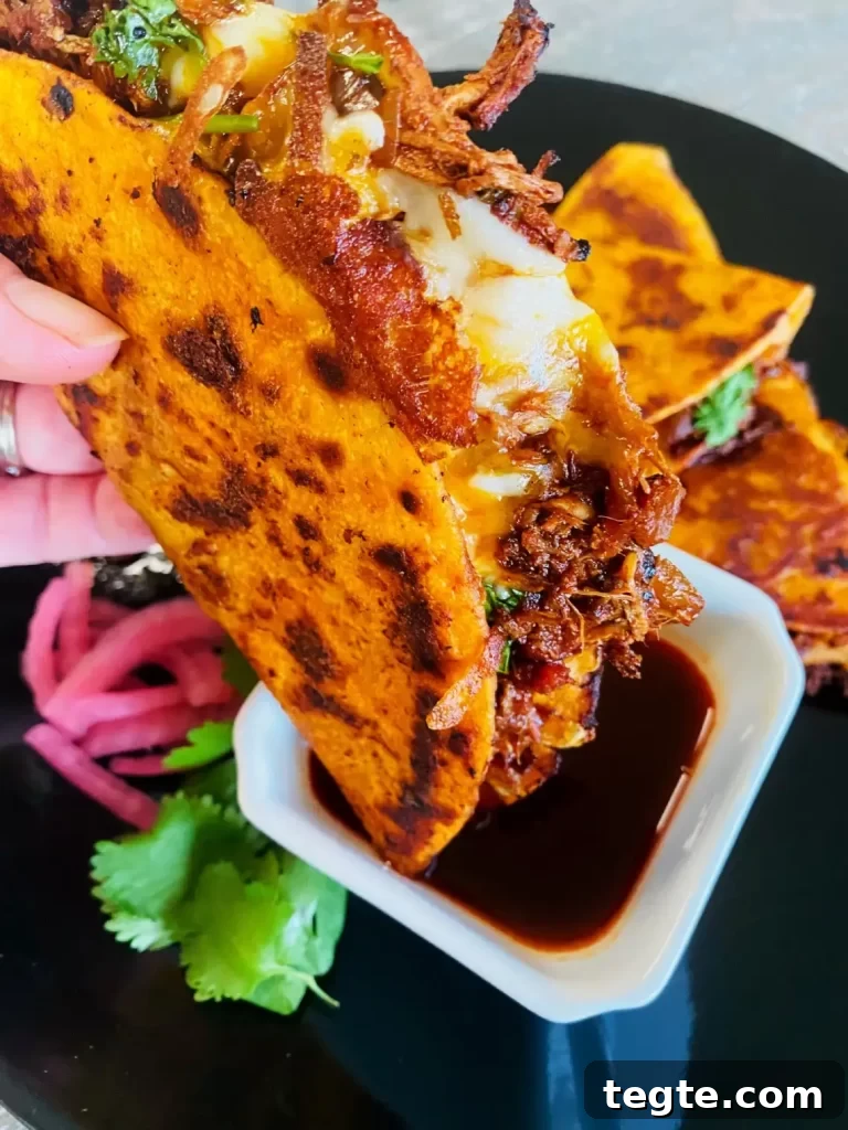 Blackstone Surf-and-Turf Quesadillas: Steak & Shrimp Grilled on a Flat Top 13 Chicken Birria Tacos