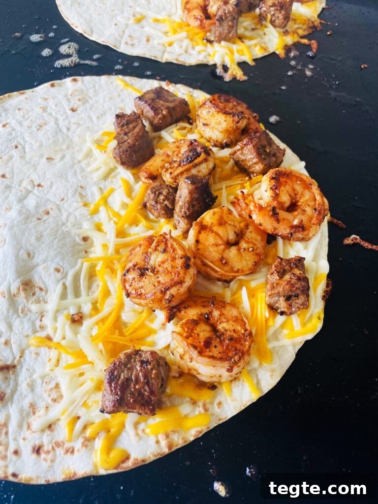 Blackstone Surf-and-Turf Quesadillas: Steak & Shrimp Grilled on a Flat Top 9 Blackstone Surf and Turf Quesadillas