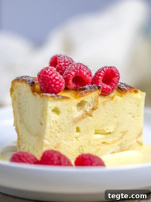 Authentic Japanese Strawberry Shortcake Recipe — Fluffy, Light Slice 15 custard bread pudding with vanilla sauce and raspberries