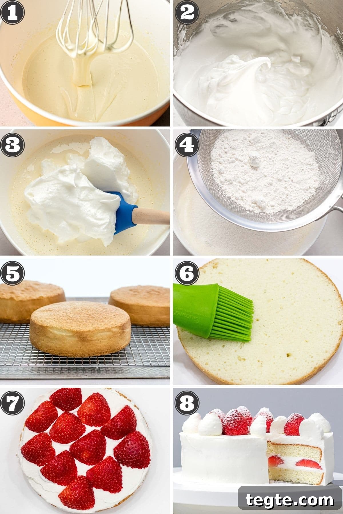 Authentic Japanese Strawberry Shortcake Recipe — Fluffy, Light Slice 8 numbered step by step photos for how to make Japanese strawberry shortcake