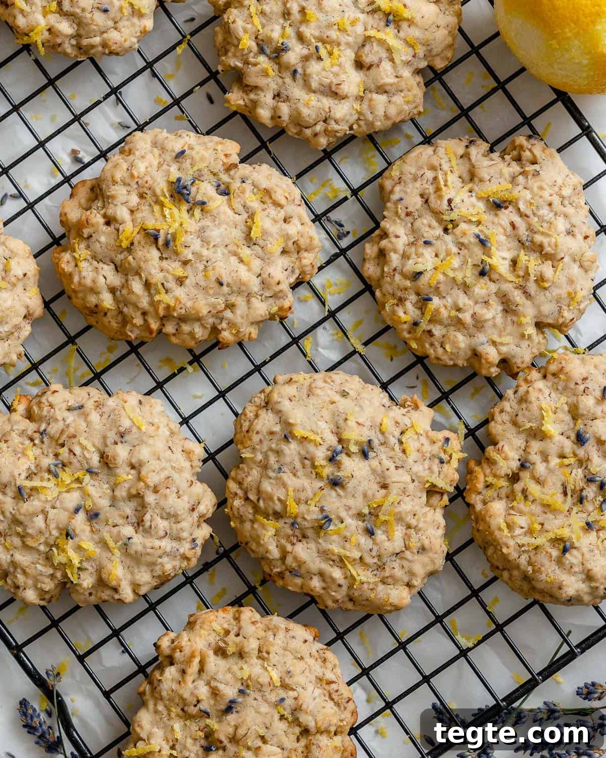 Lemon Lavender Cookie Recipe for Light, Fragrant Treats 2 completed Lemon Lavender Cookies on a cooling rack