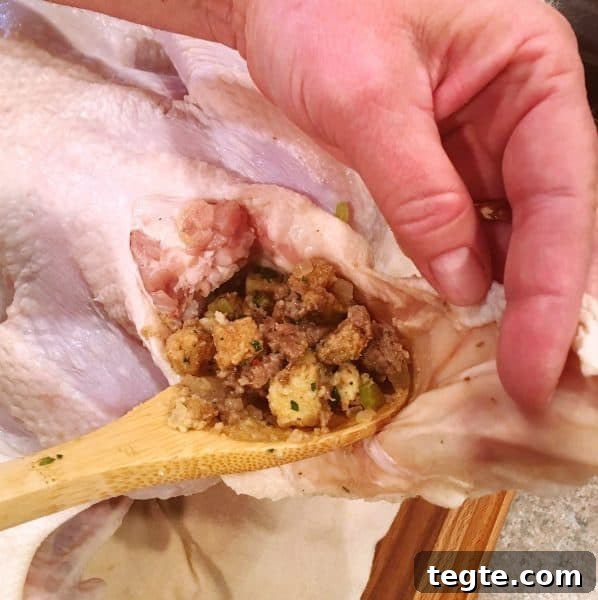 Perfect Roast Thanksgiving Turkey Recipe 11 Stuffing the neck of the Turkey