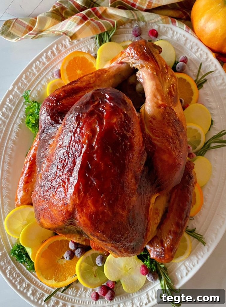 Perfect Roast Thanksgiving Turkey Recipe 20 Overhead view of Roasted Turkey.