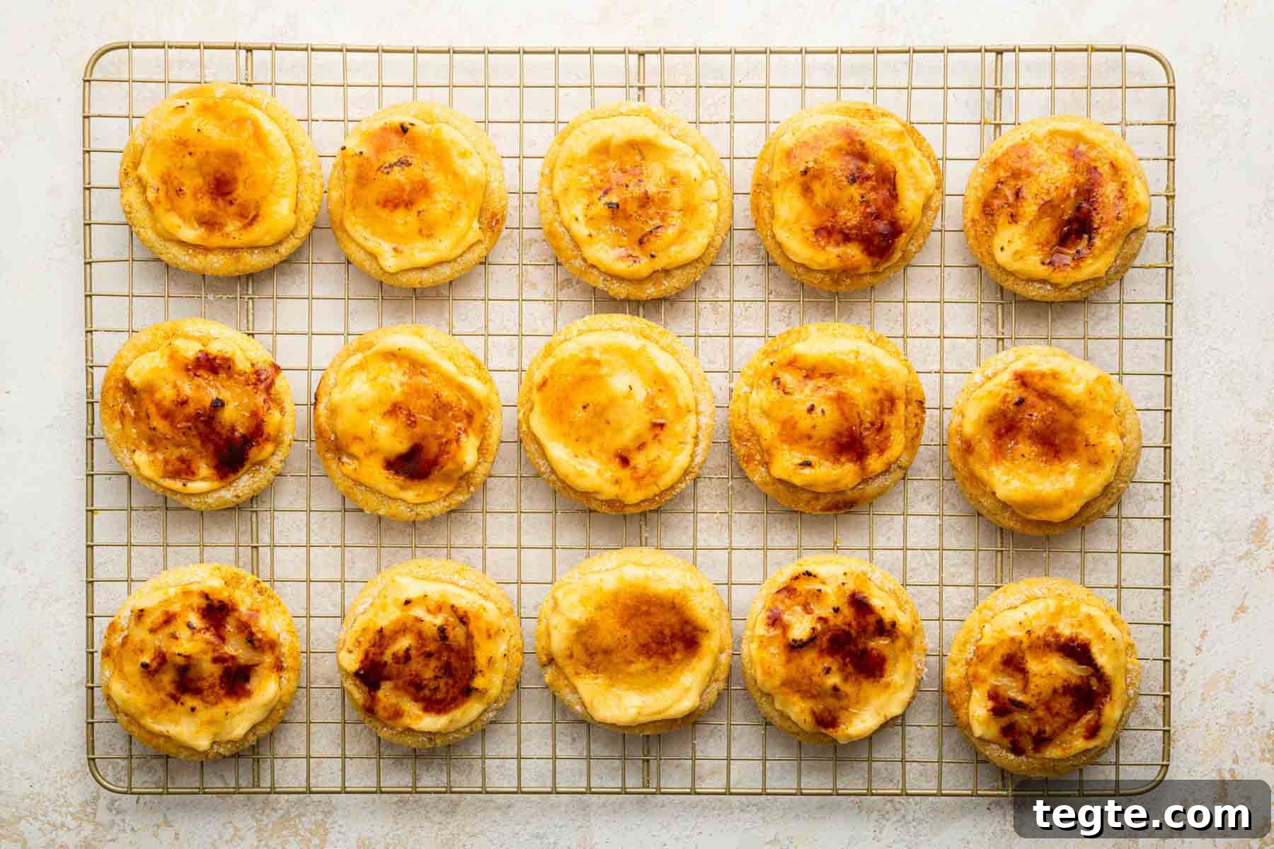 Crème Brûlée Cookies Recipe: Caramelized Sugar-Topped Cookie Treat 12 Horizontal image of cookies with brown crispy crust.