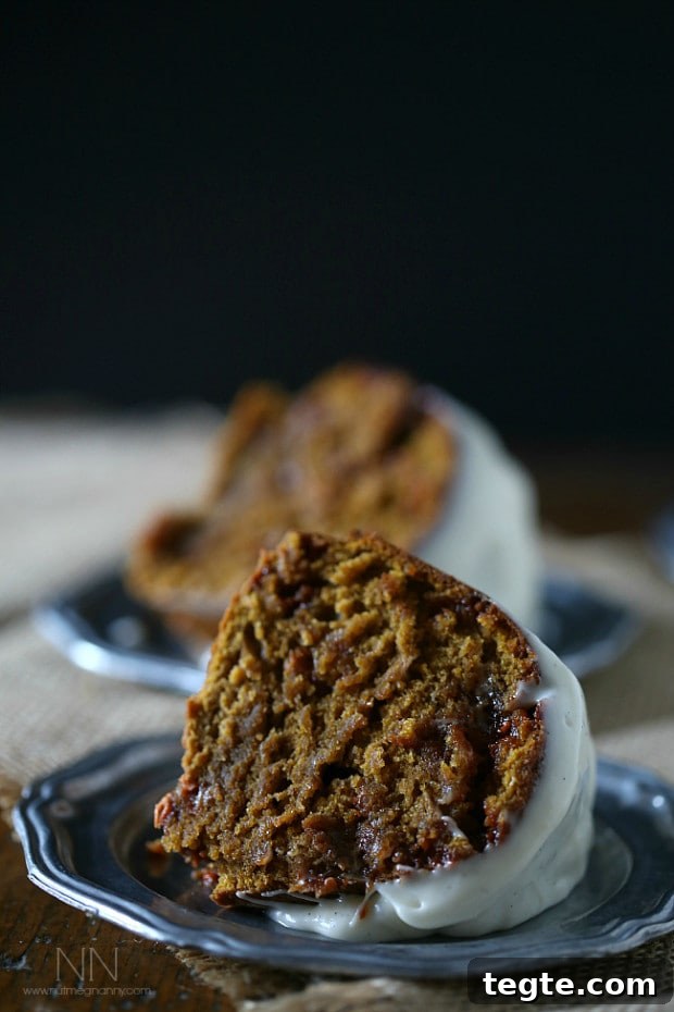 Slice of Butterscotch Pumpkin Bundt Cake a slice of Butterscotch Pumpkin Bundt Cake.