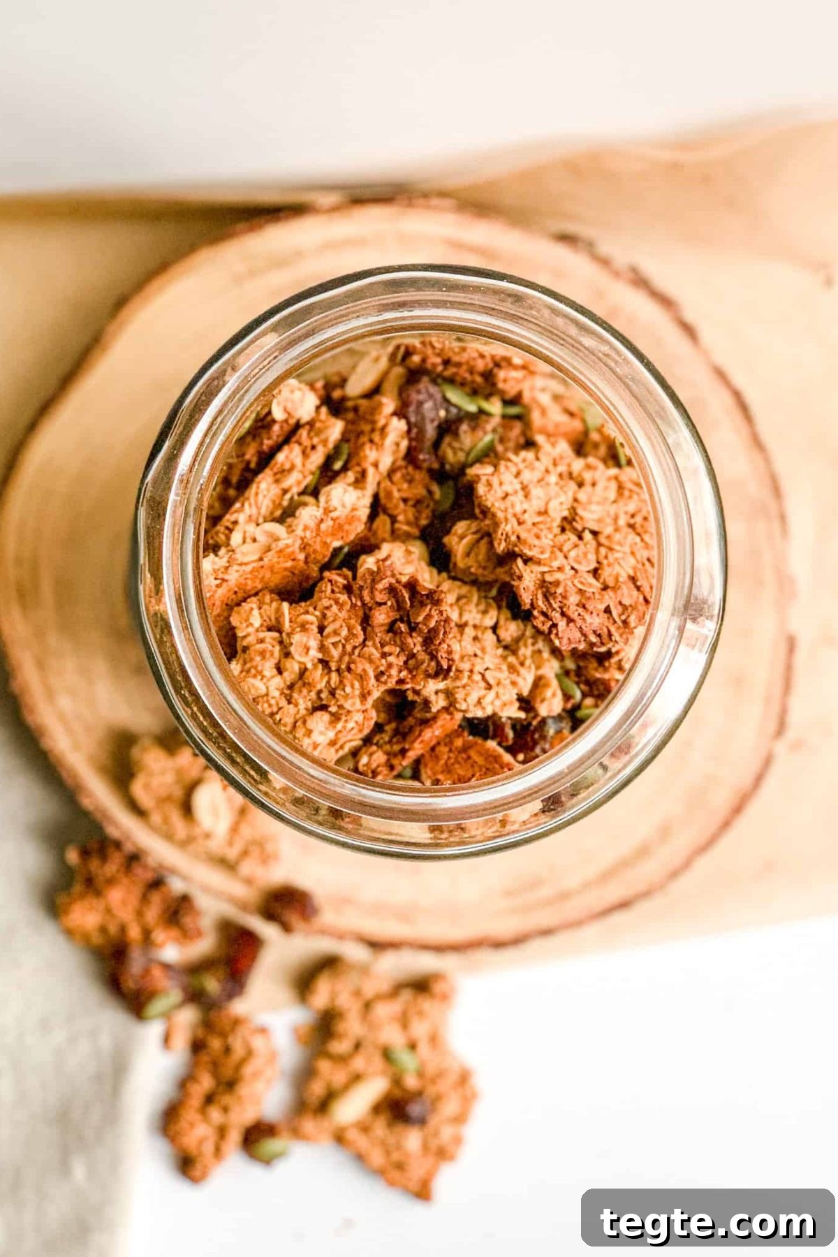 Crunchy Peanut Butter Granola Food Photography Glass Jar of Healthy Crunchy Homemade Granola for Breakfast for Food Blog