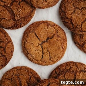 Ginger molasses crinkle cookies on parchment paper.