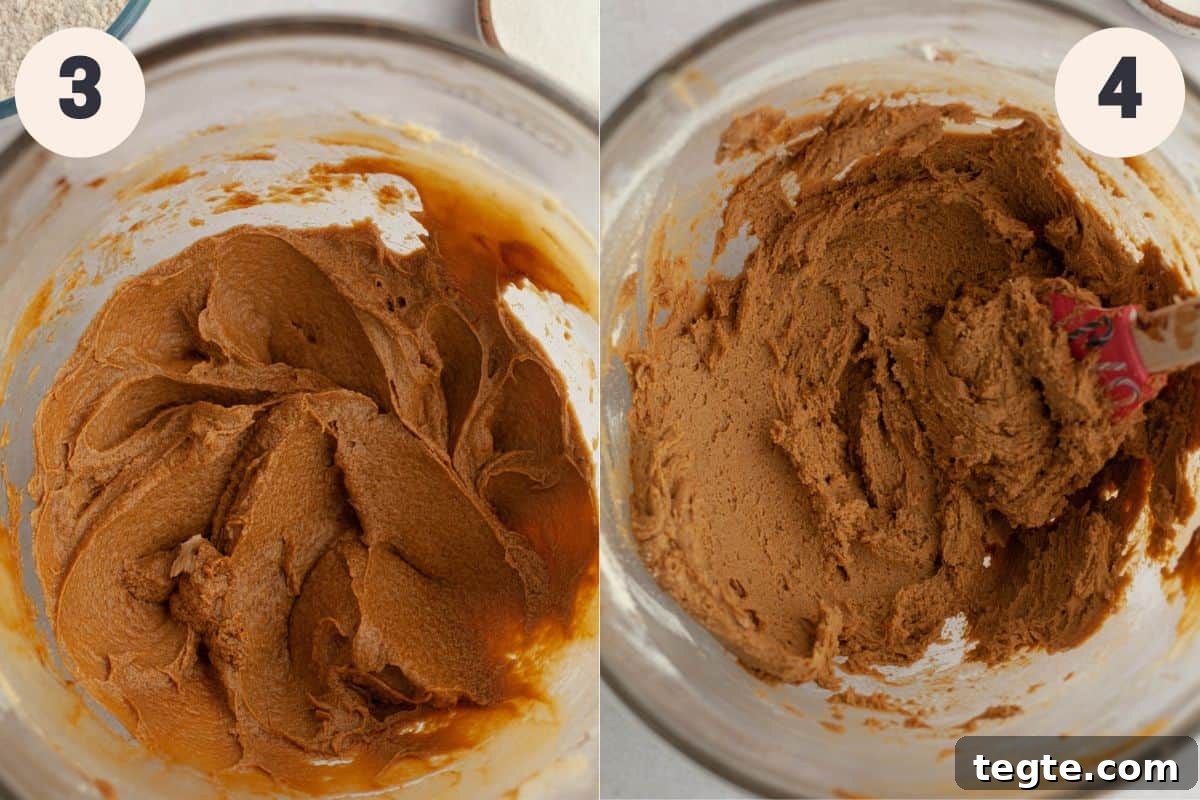 Steps 3 and 4 in the molasses crinkle cookie baking process.