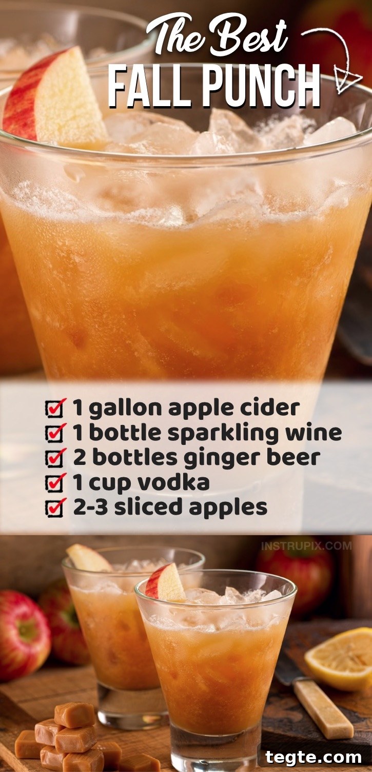 This fall inspired alcoholic punch recipe is made with simple ingredients including vodka, sparkling wine, apple cider, ginger beer and apples.