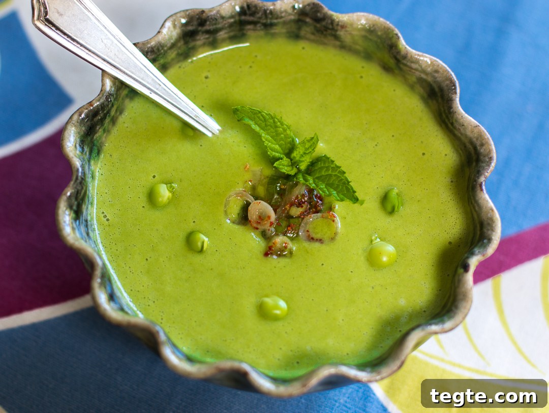 Spring Minted Pea Soup with Scallion Kimchi 5 Finished pea soup with garnish