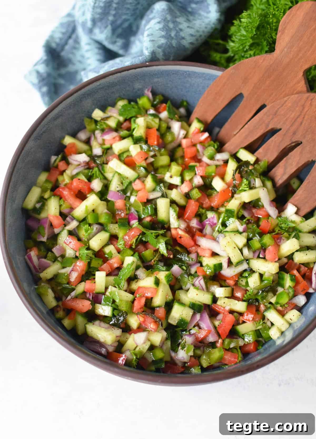 Authentic Shirazi Salad Recipe: Crisp Persian Cucumber Tomato Salad 2 Shirazi Salad Recipe with spoons
